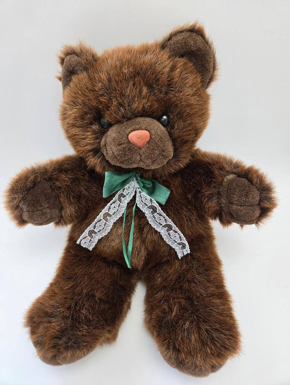 Gund 1996 Sitting Bear Green Ribbon Bow Vintage Collectible! (10 inch)